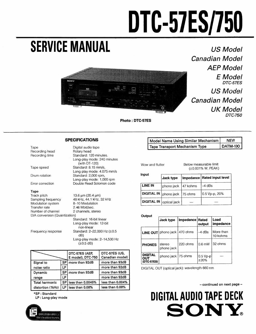 sony dtc 570 service manual