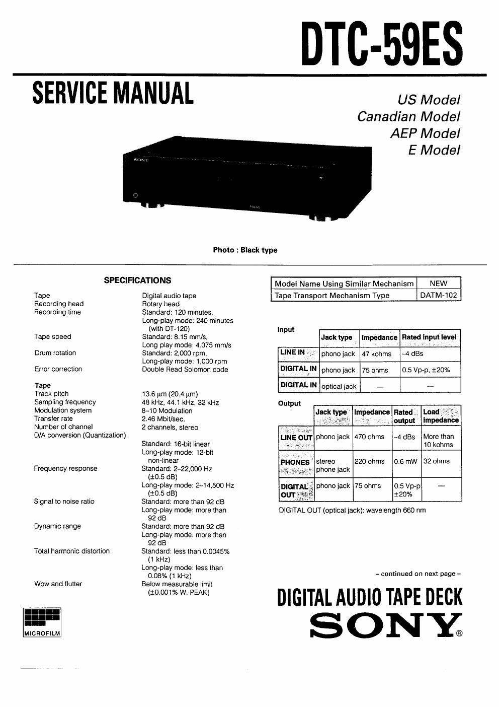 sony dtc 59 es service manual