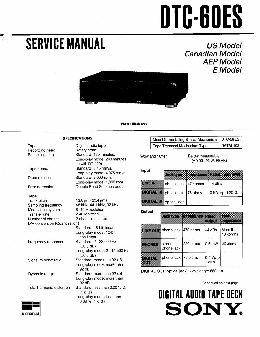sony dtc 60 es service manual