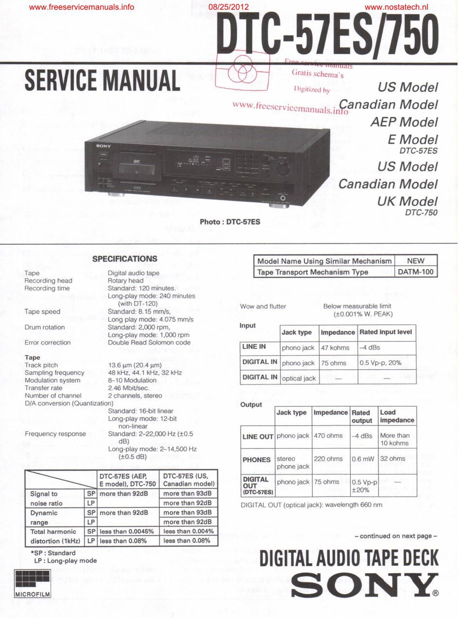 sony dtc 750 tape service manual