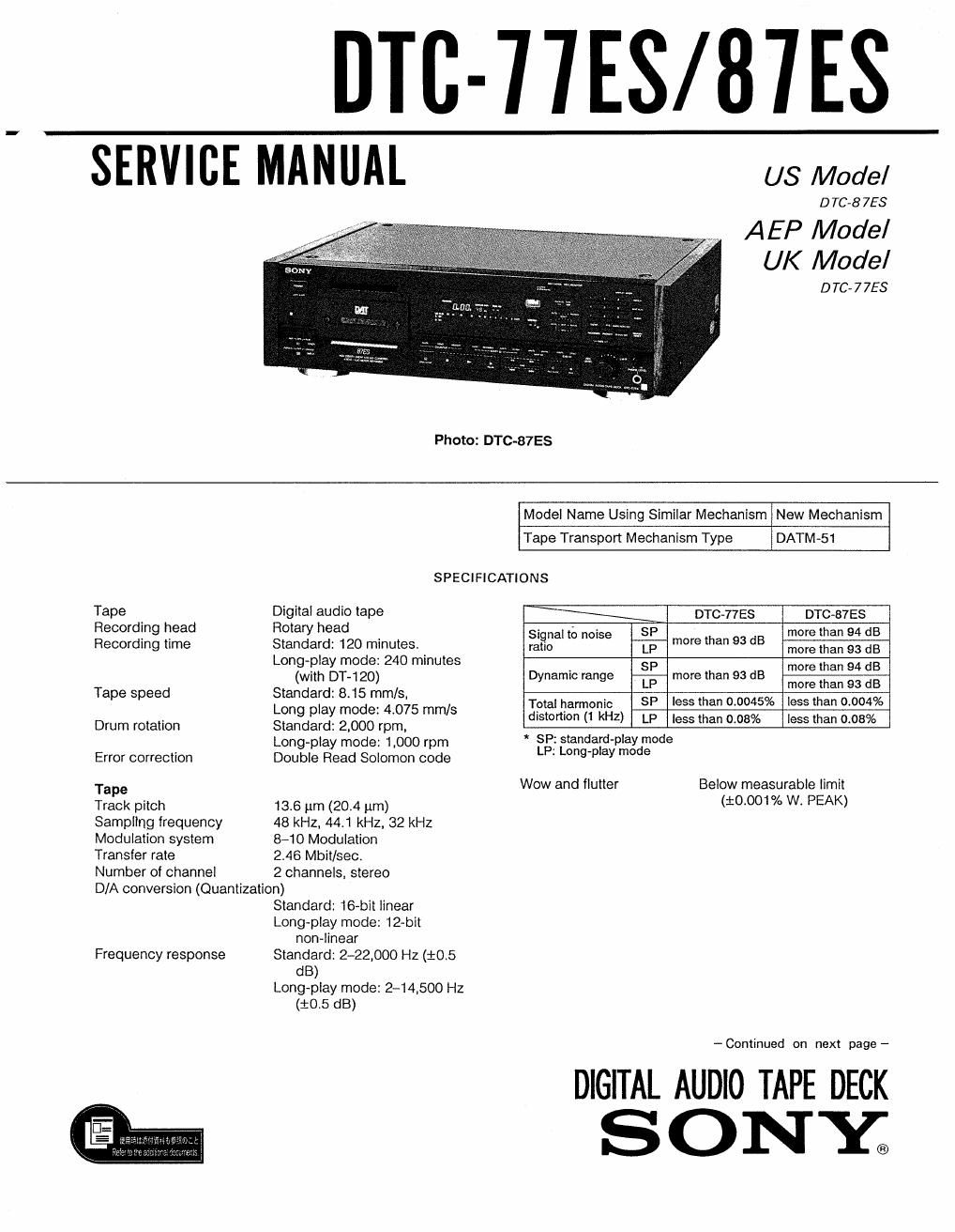 sony dtc 77 es service manual