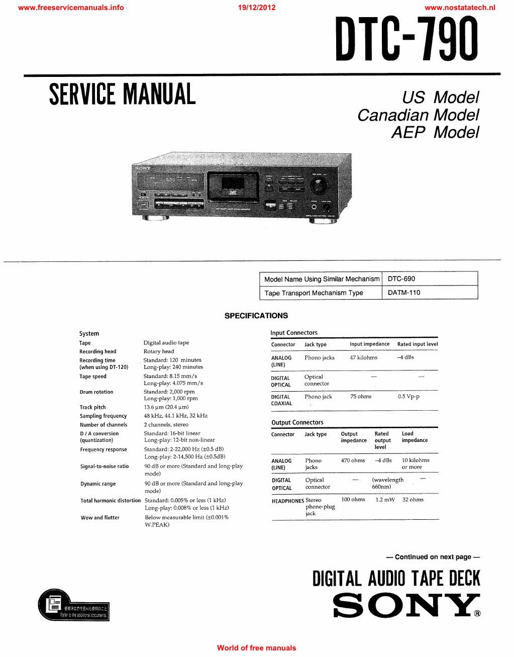 sony dtc 790 tape service manual