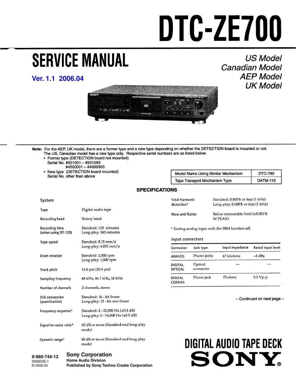 sony dtc ze 700 service manual