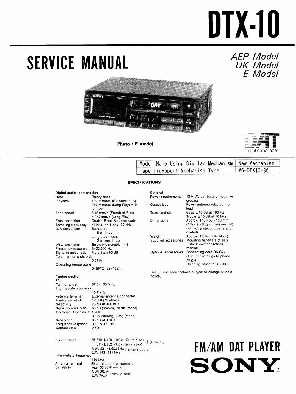 sony dtx 10 service manual