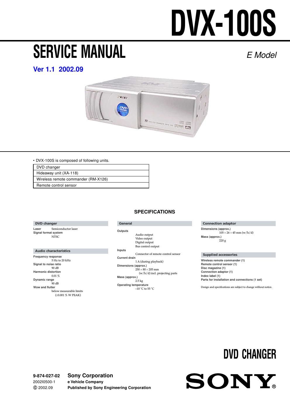 sony dvx 100 s service manual