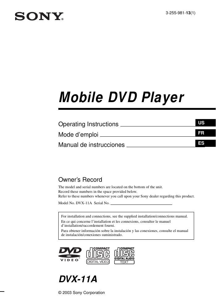 sony dvx 11 a owners manual