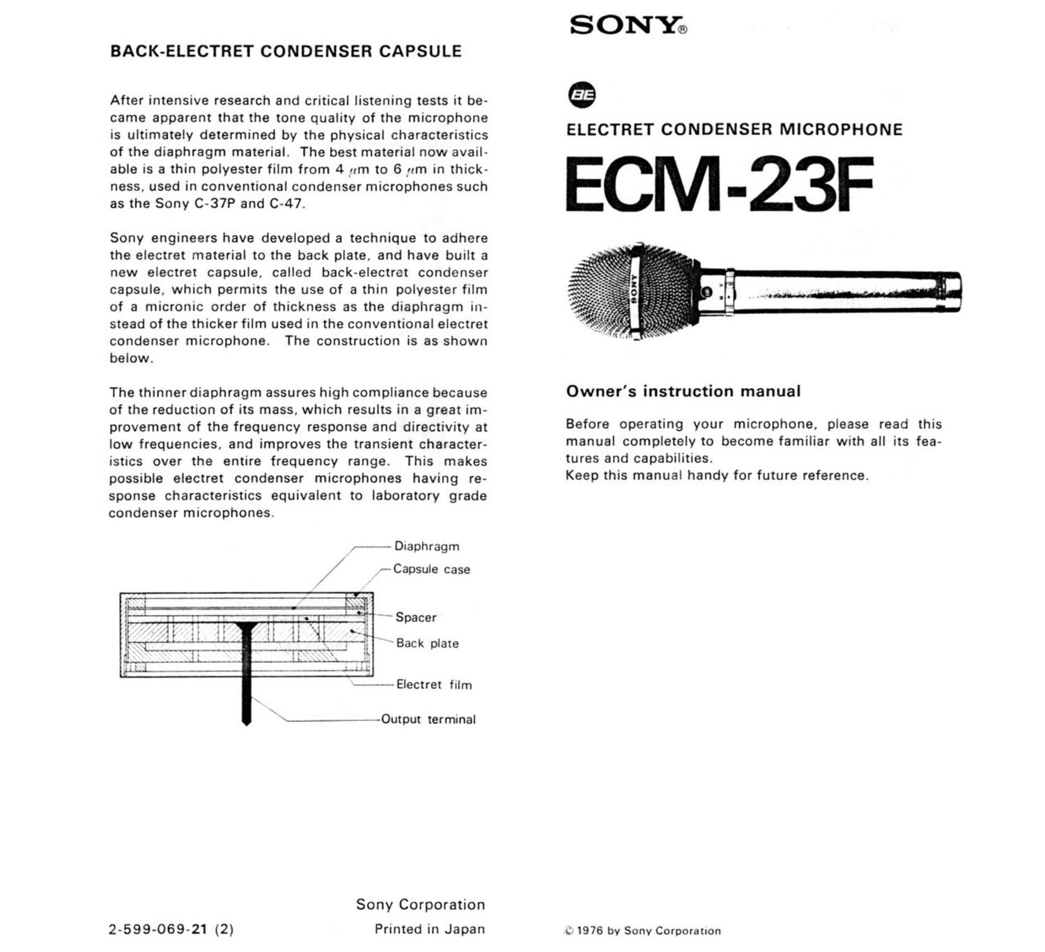 sony ecm 23 f service manual