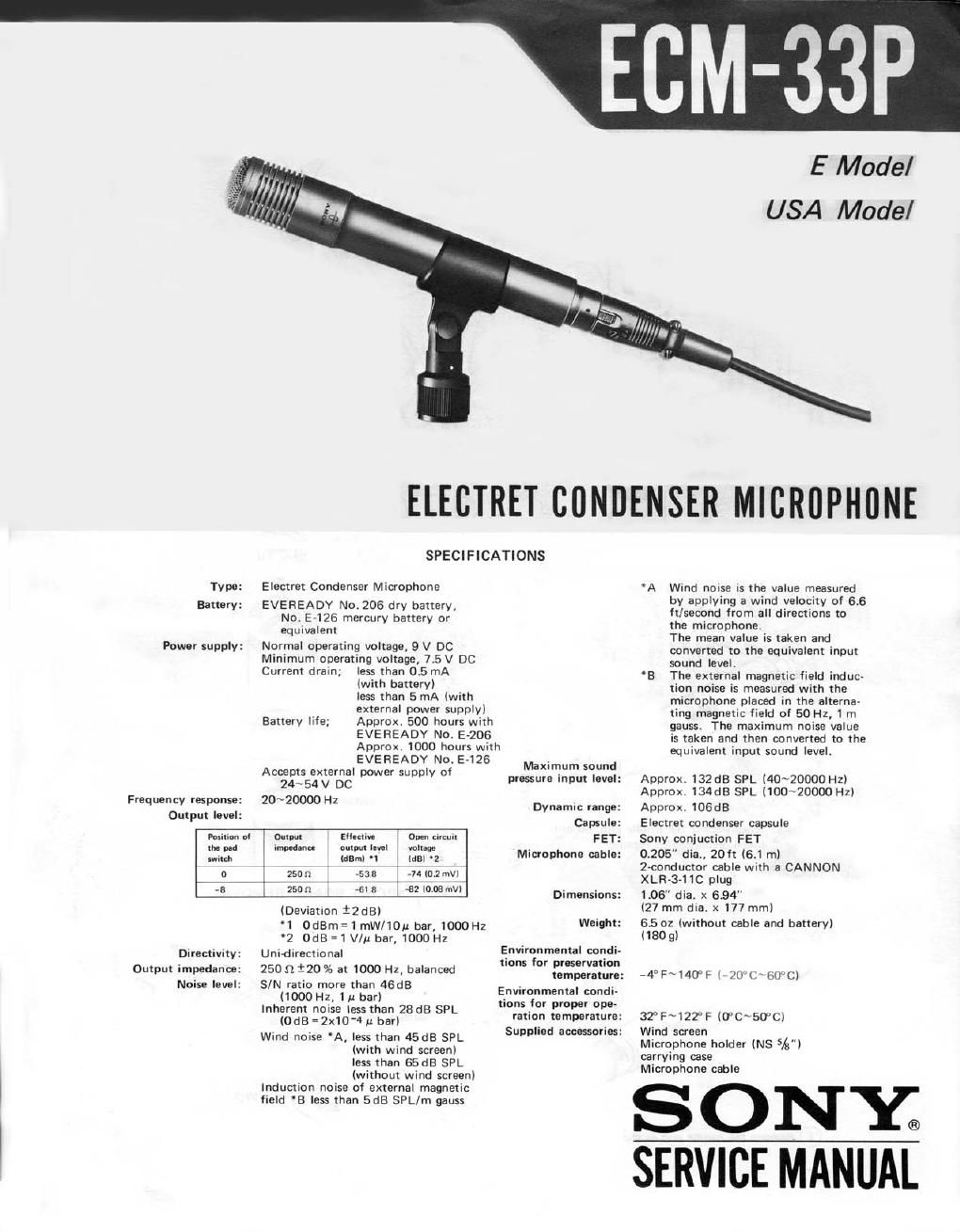 sony ecm 33 p service manual