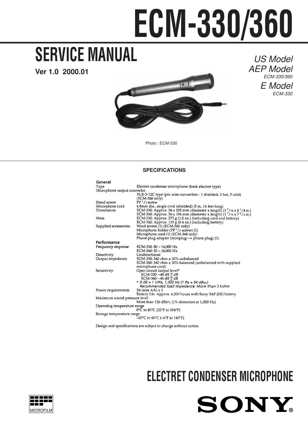 sony ecm 360 service manual