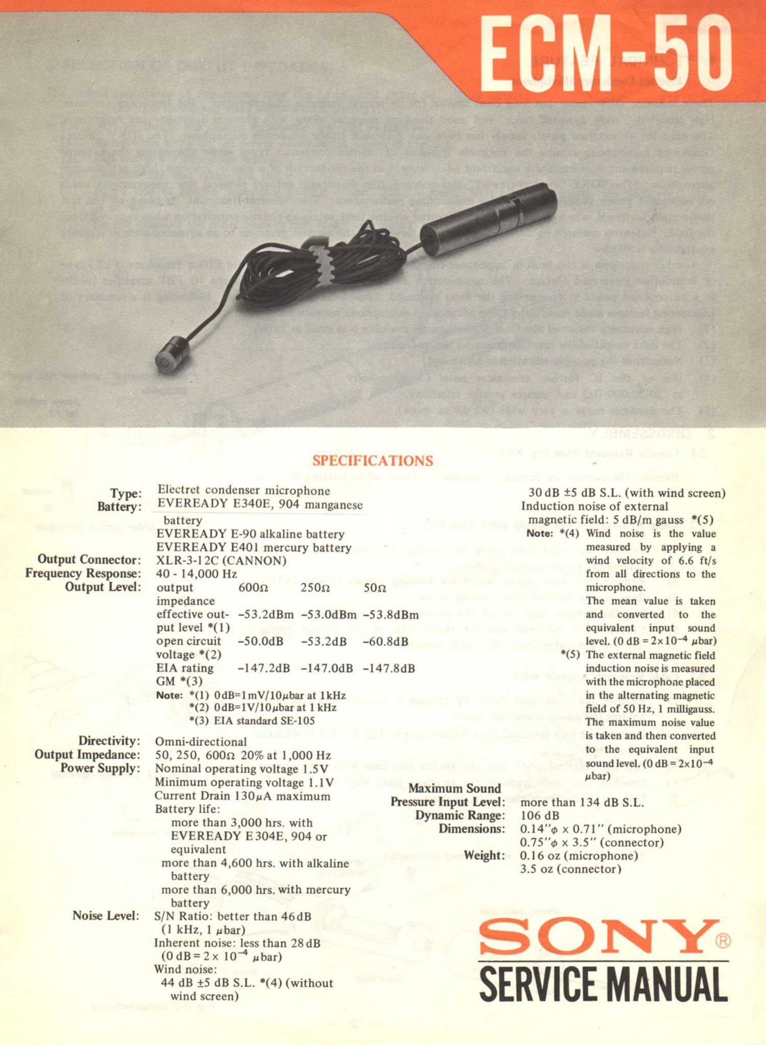 sony ecm 50 service manual