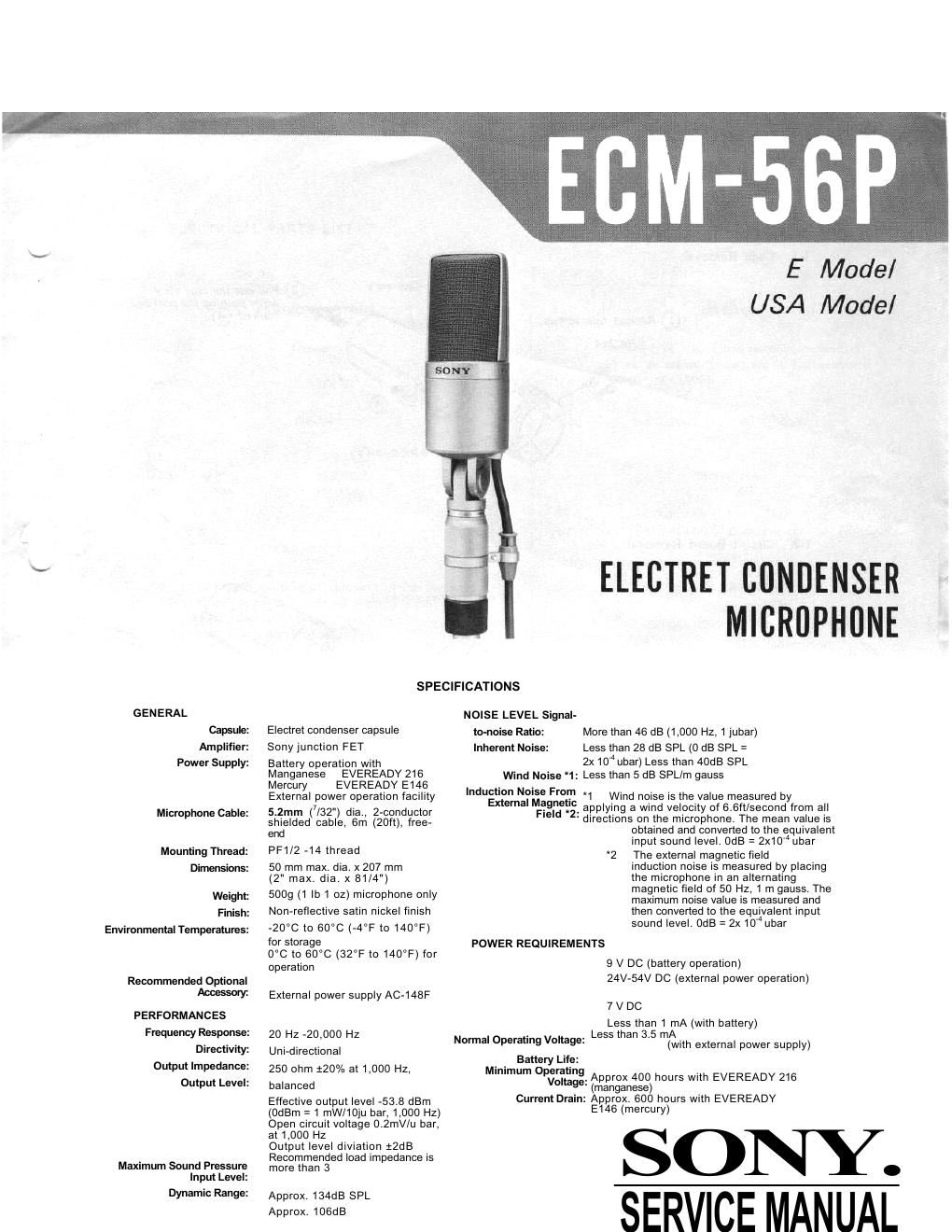 sony ecm 56 p service manual