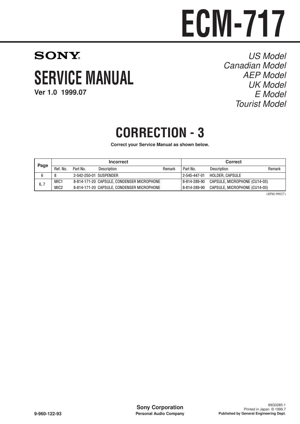 sony ecm 717 service manual