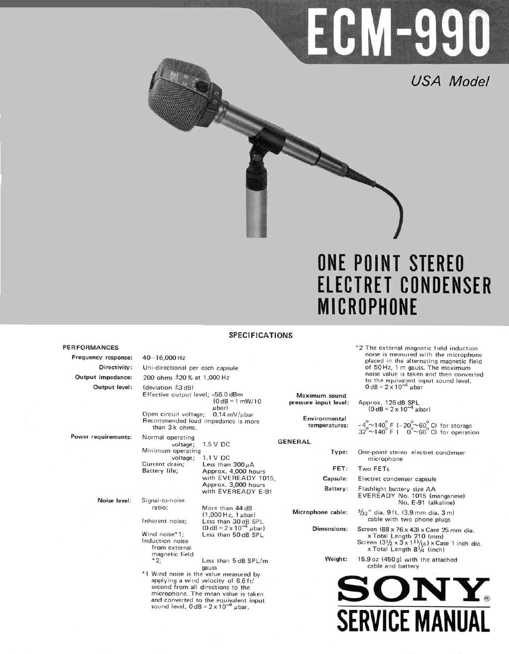 sony ecm 990 service manual