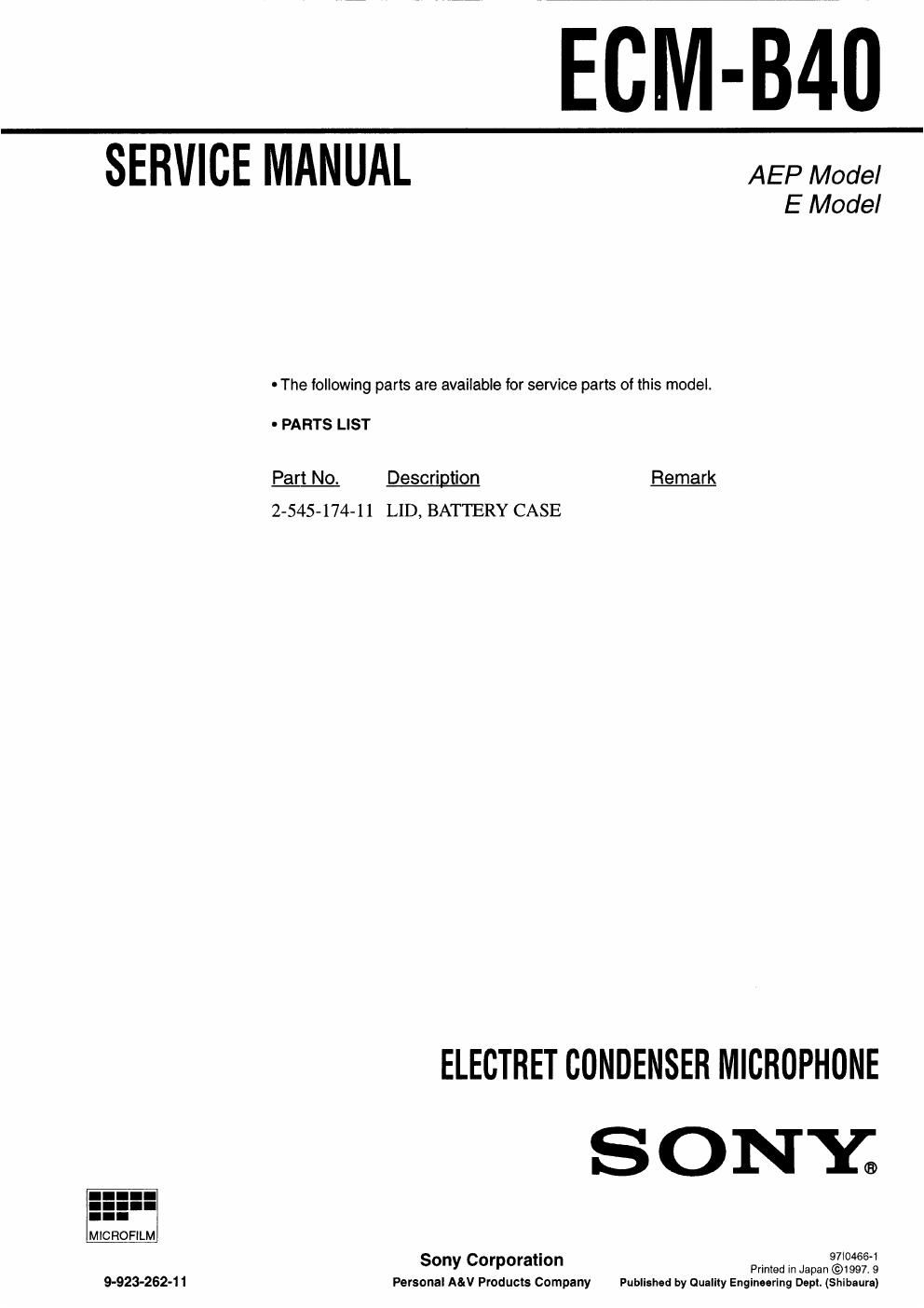 sony ecm b 40 service manual