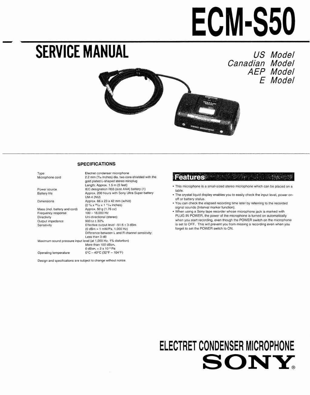 sony ecm s 50 service manual