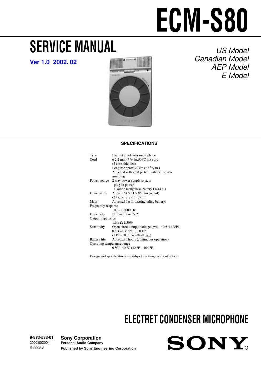 sony ecm s 80 service manual