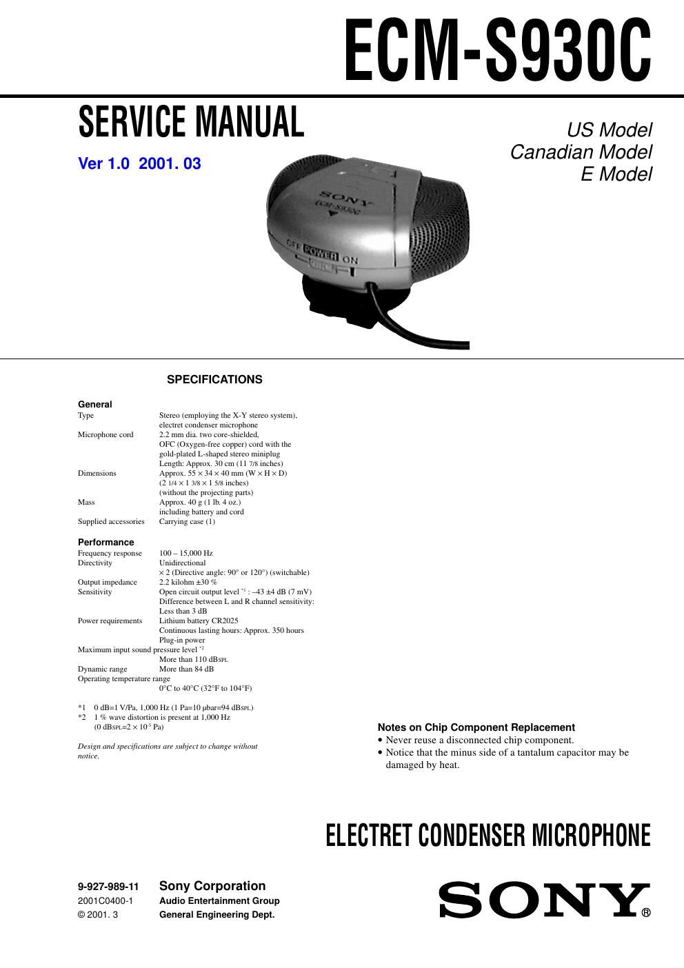 sony ecm s 930 c service manual