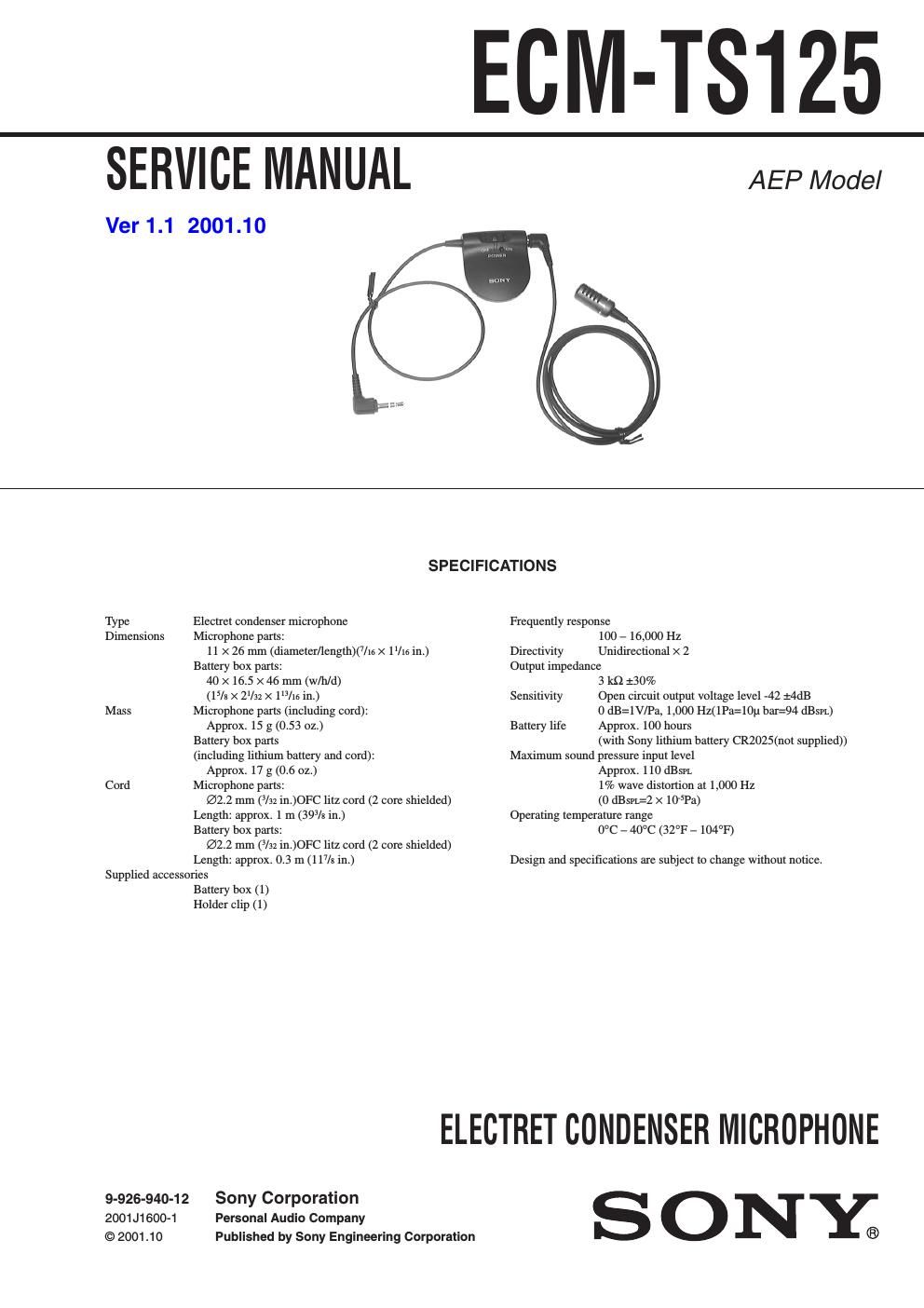 sony ecm ts 125 service manual