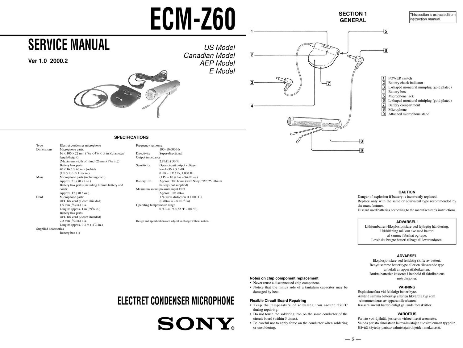 sony ecm z 60 service manual