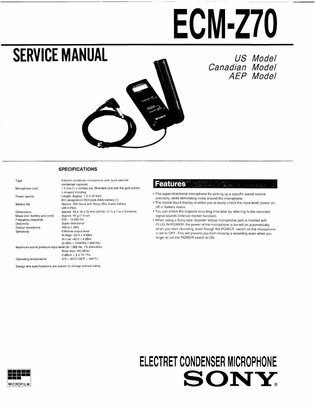 sony ecm z 70 service manual
