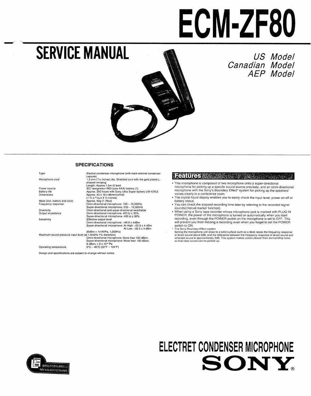 sony ecm zf 80 service manual