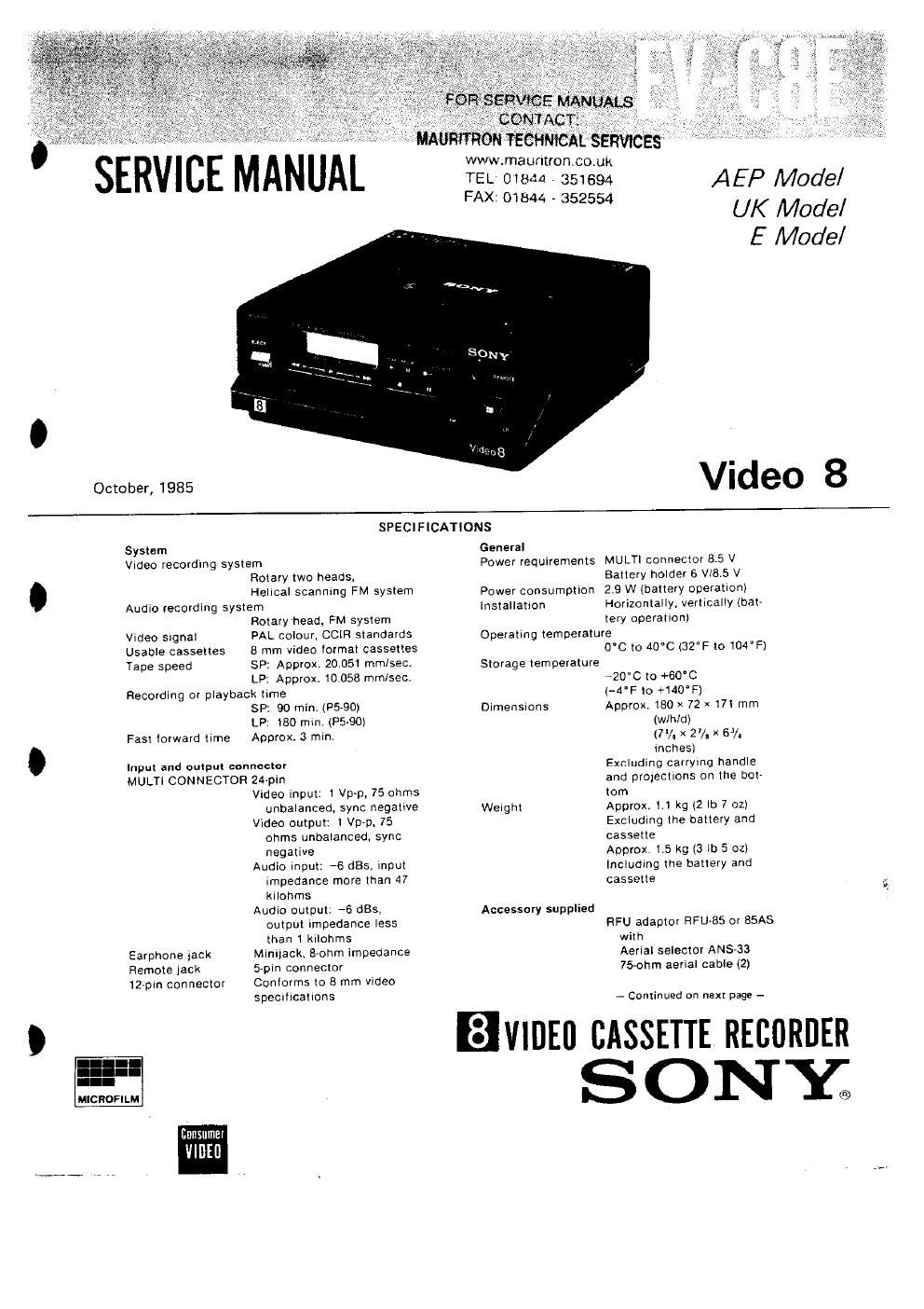 sony ev c 8 e service manual