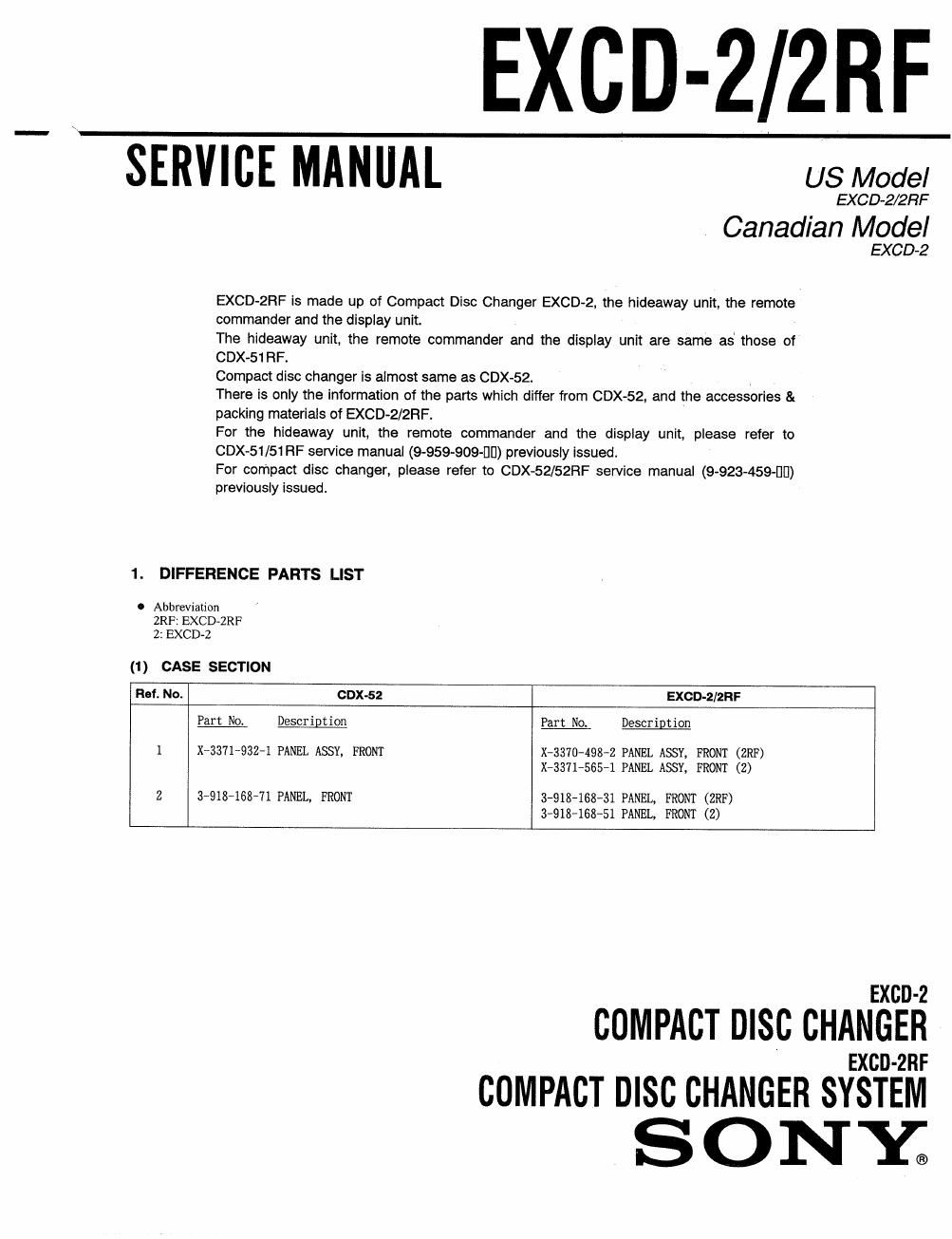 sony excd 2 rf service manual