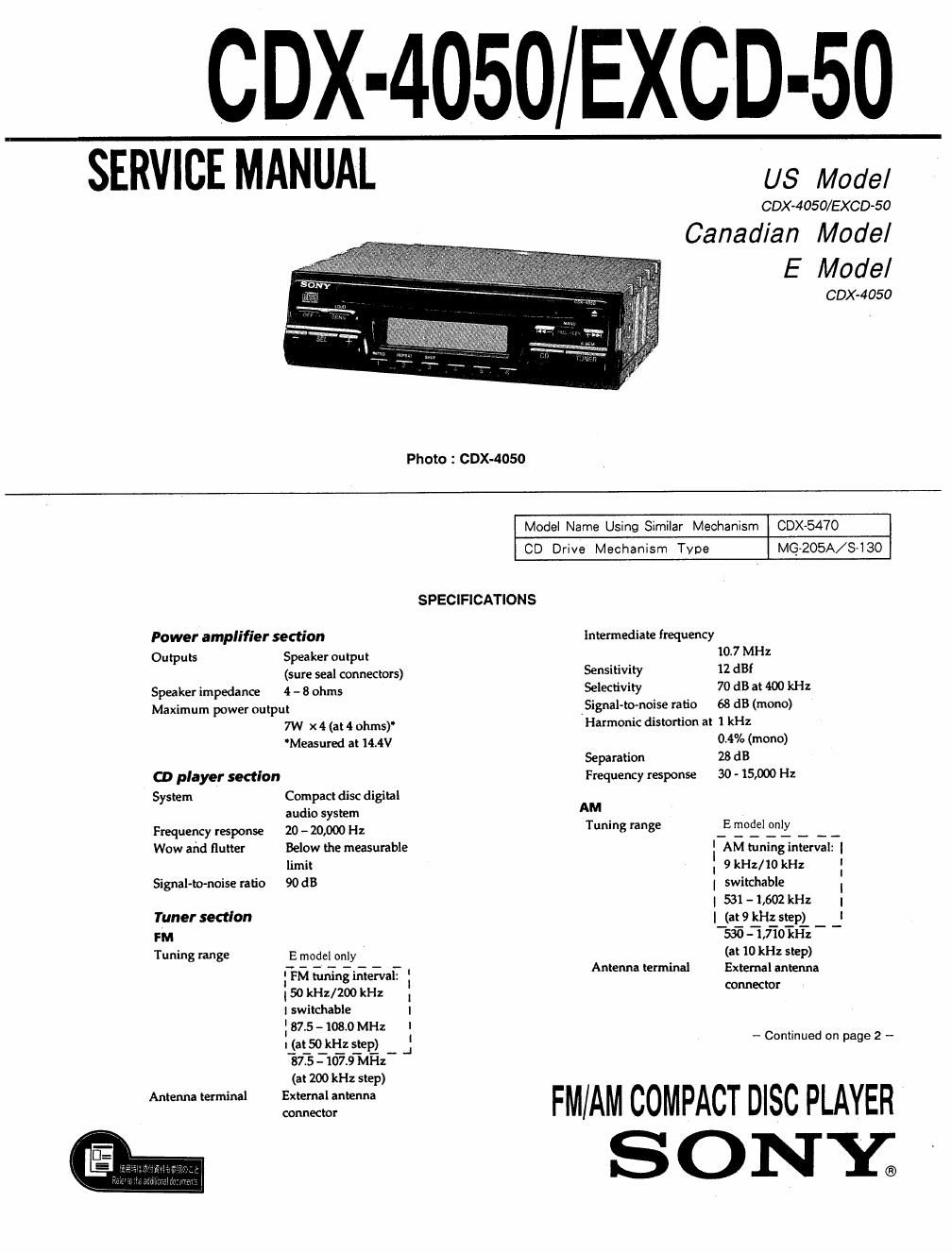 sony excd 50 service manual