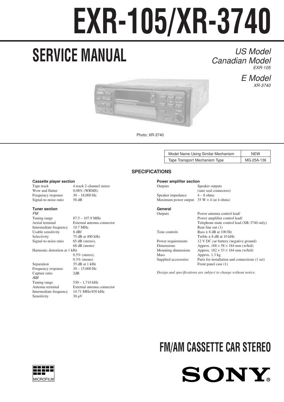 sony exr 105 service manual