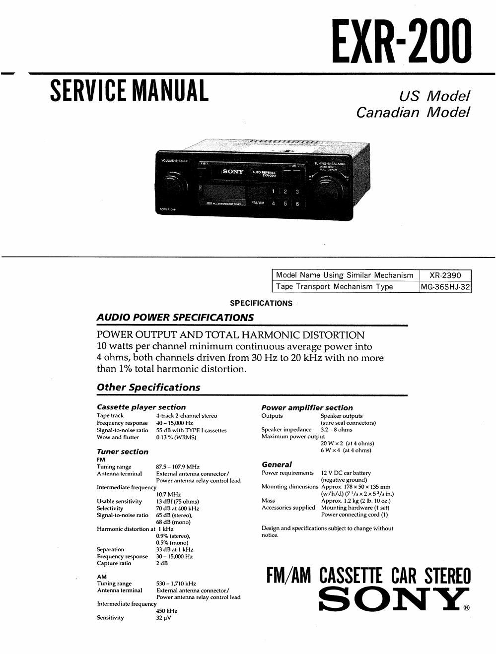 sony exr 200 service manual