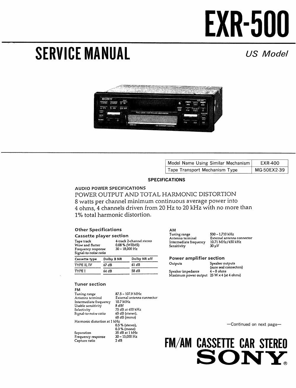 sony exr 500 service manual