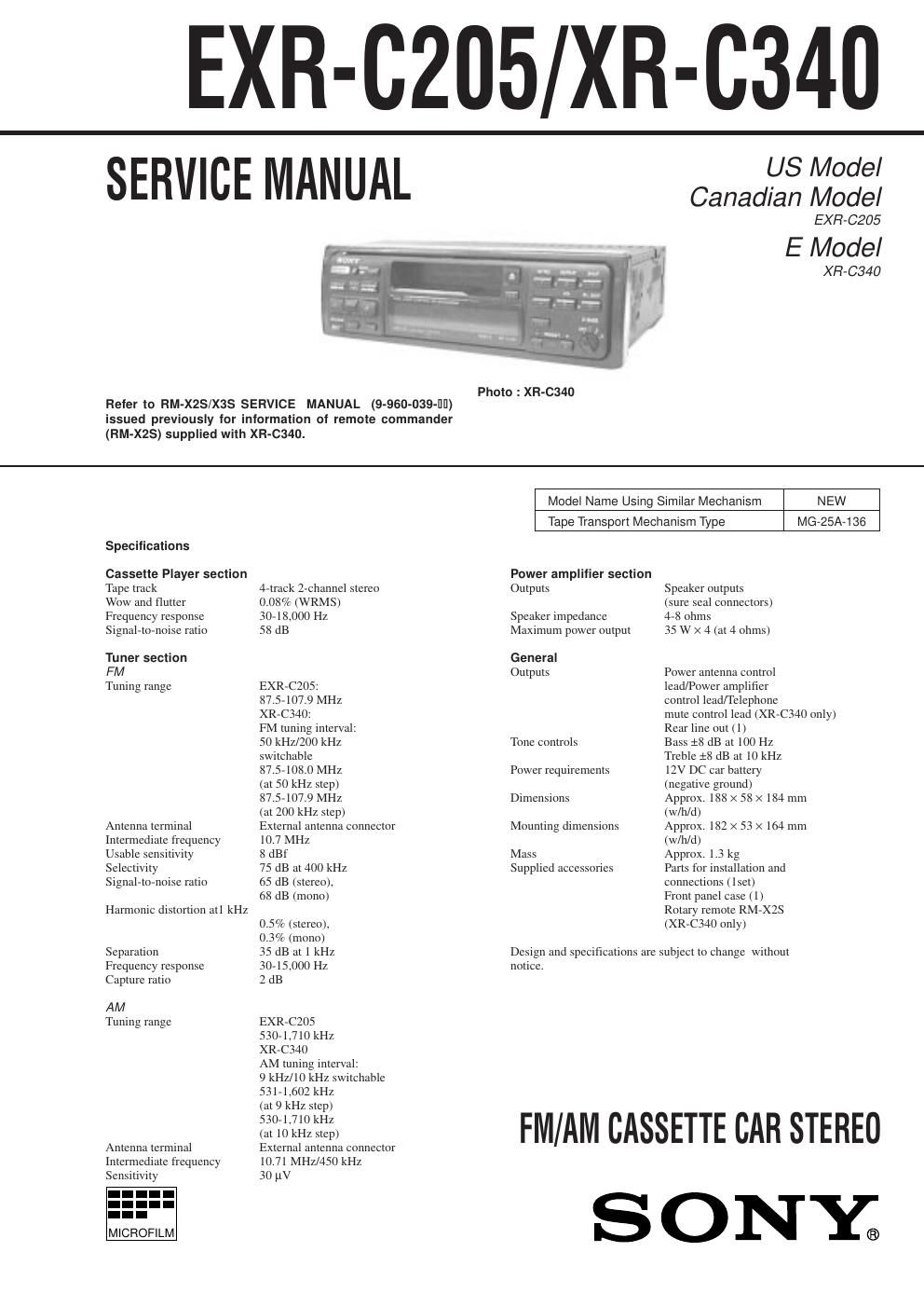 sony exrc 340 service manual