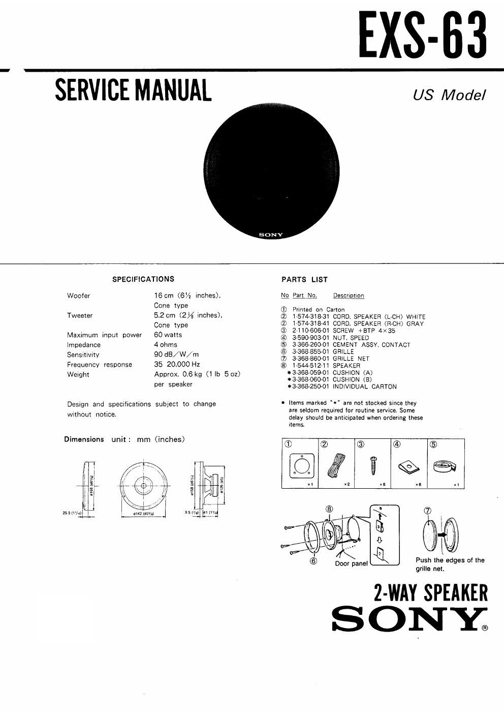 sony exs 63 service manual