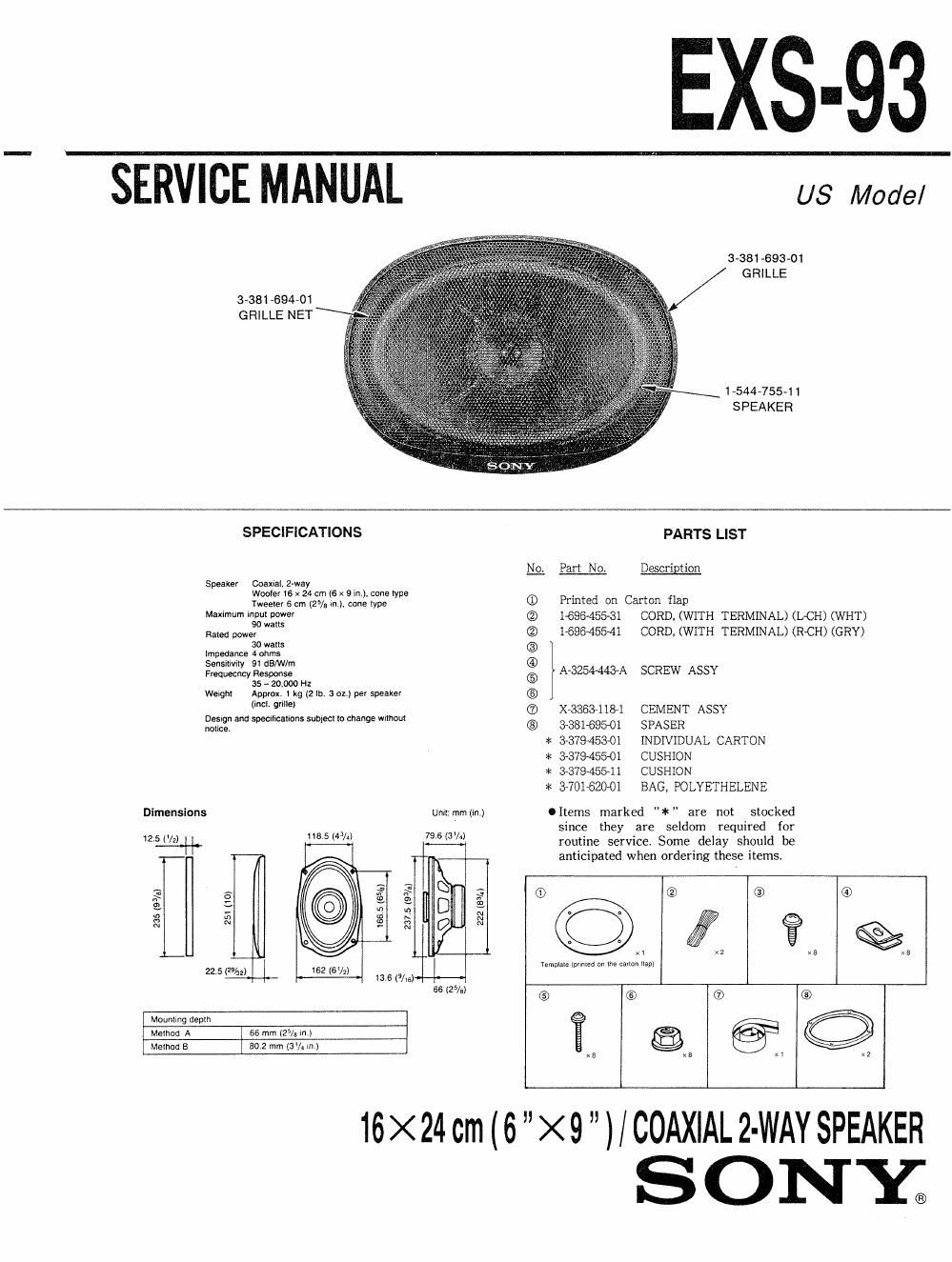sony exs 93 service manual