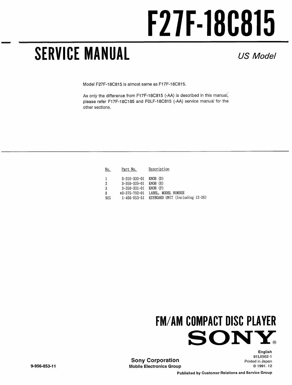 sony f 27 f 18 c 815 service manual