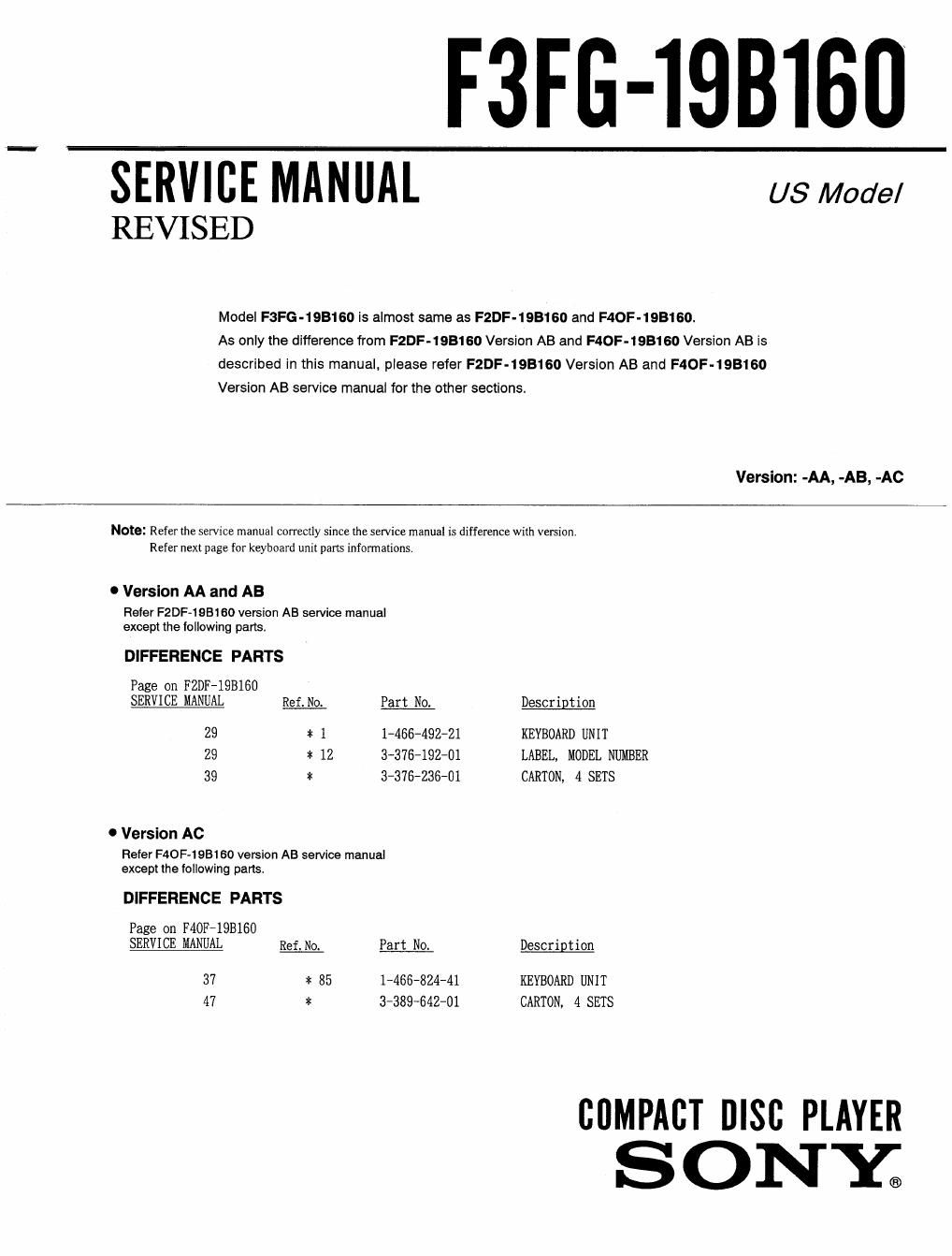sony f 3 fg 19 b 160 service manual