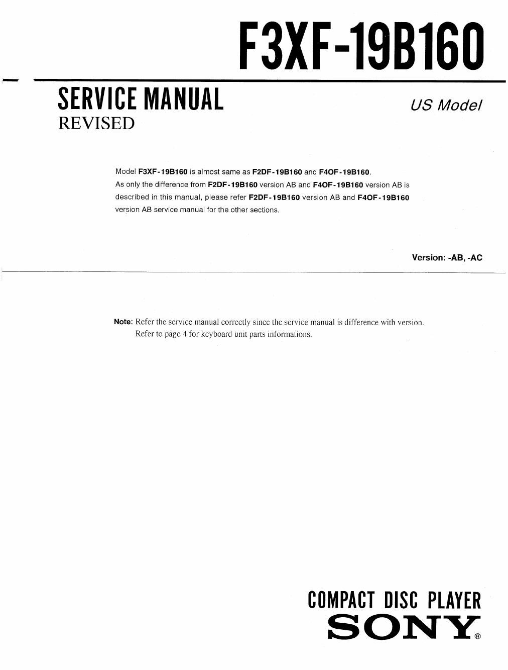sony f 3 xf 19 b 160 service manual