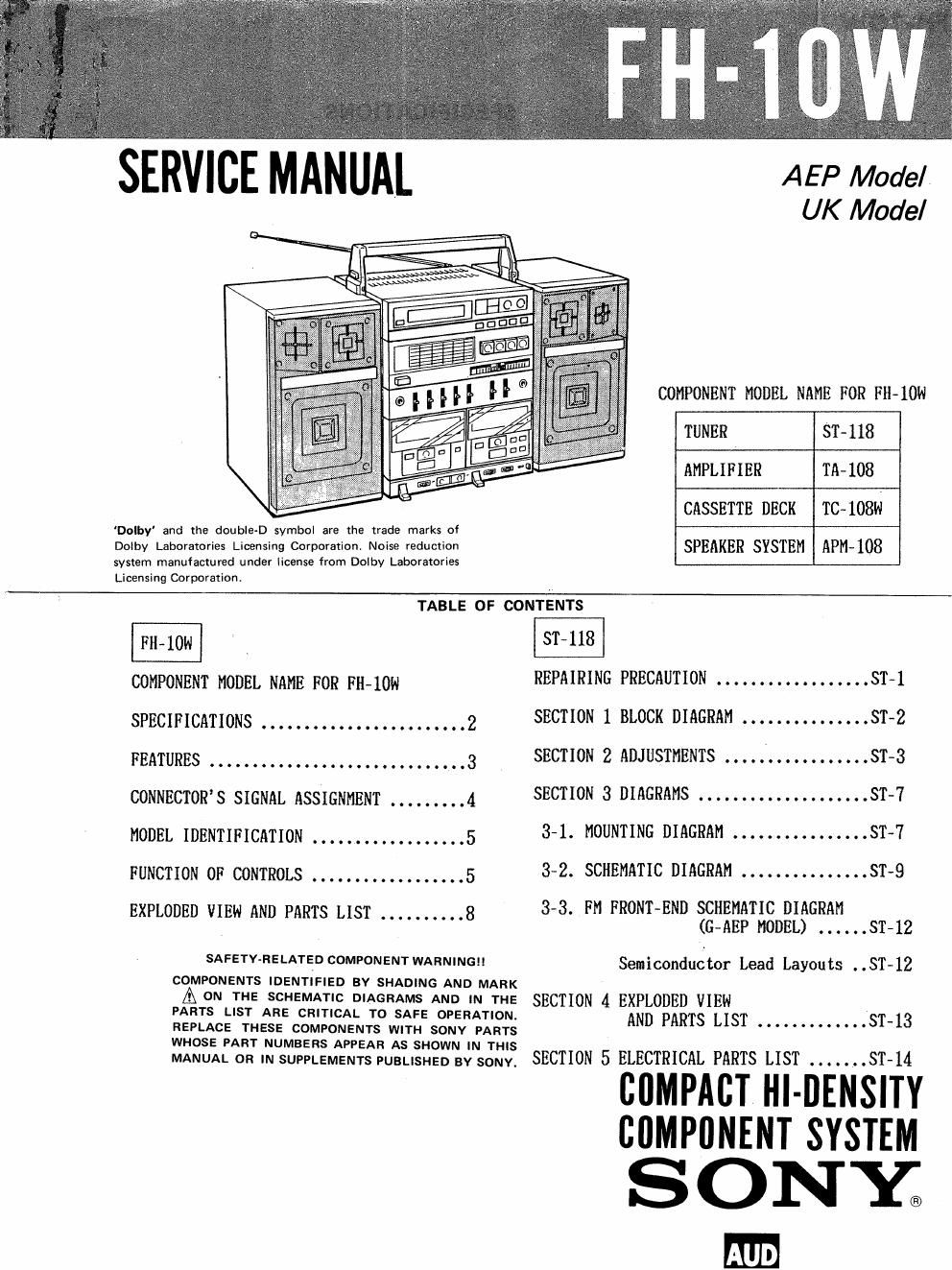 sony fh 10 w service manual
