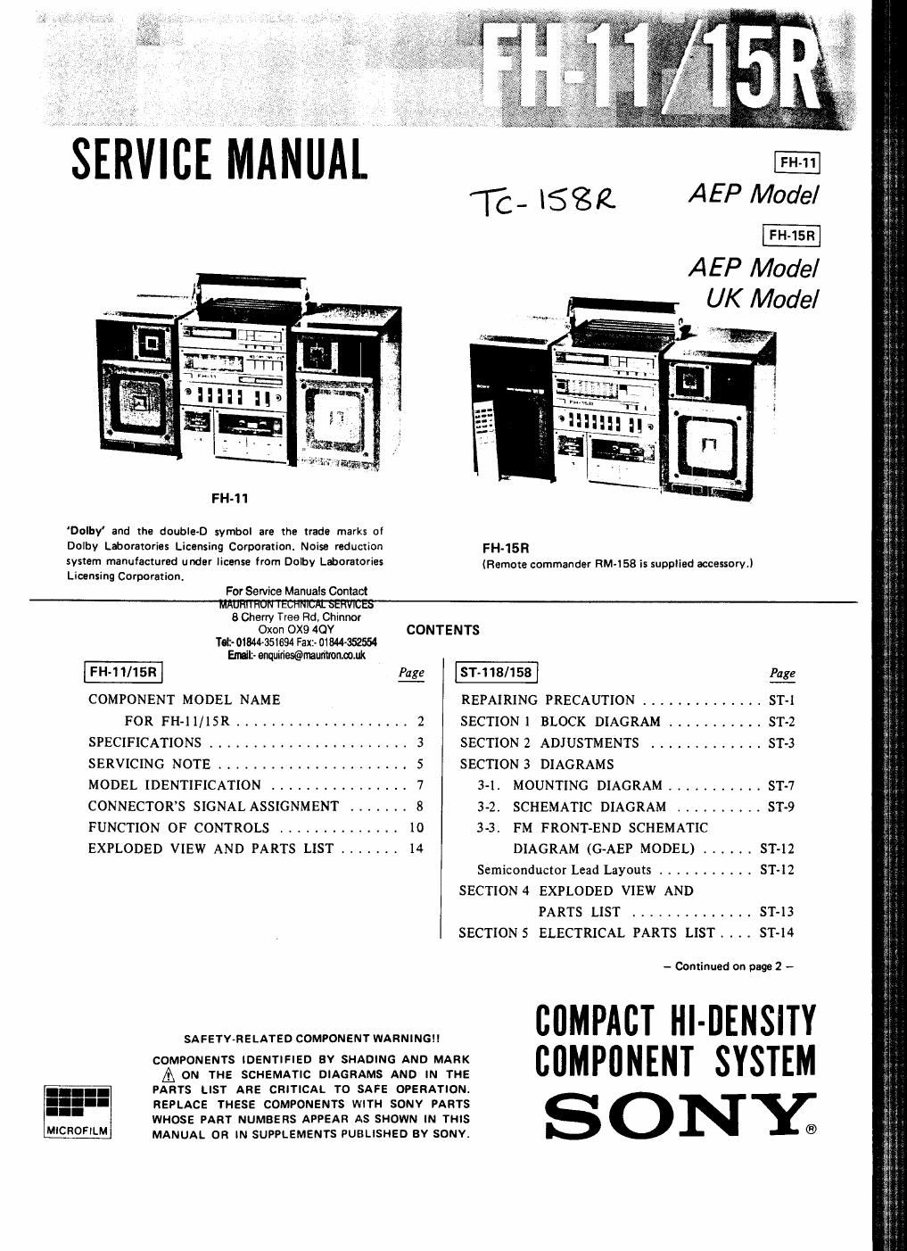 sony fh 11 service manual