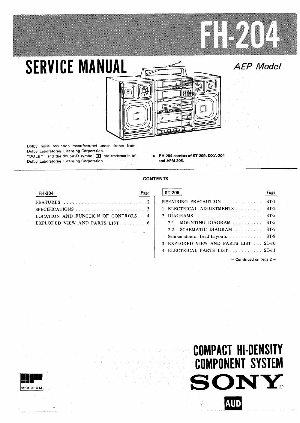 sony fh 204 service manual