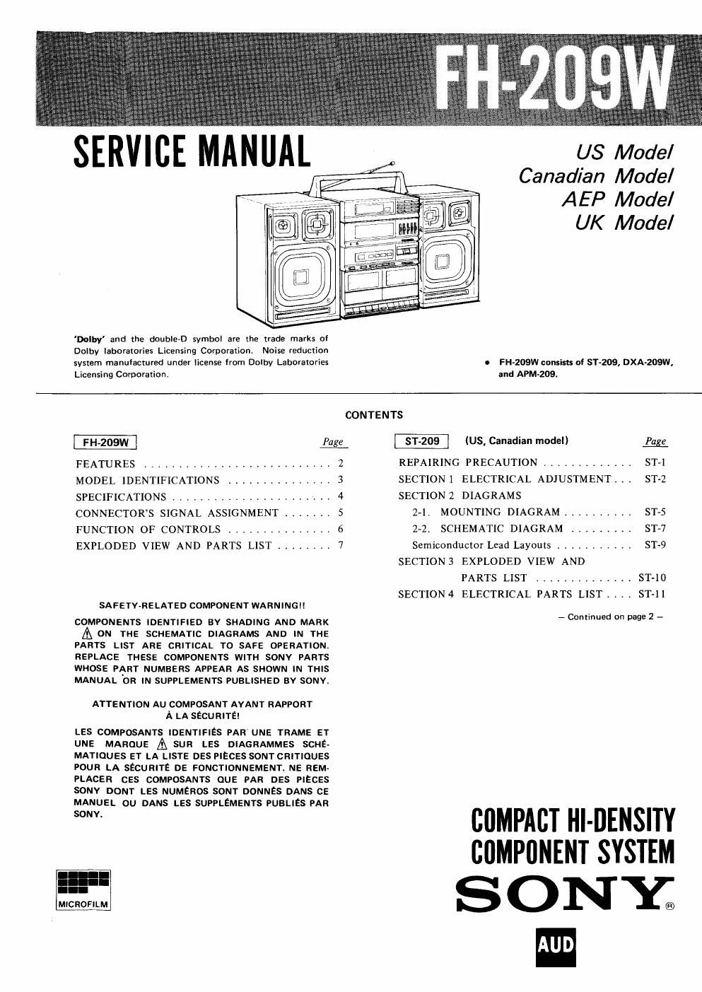 sony fh 209 w service manual