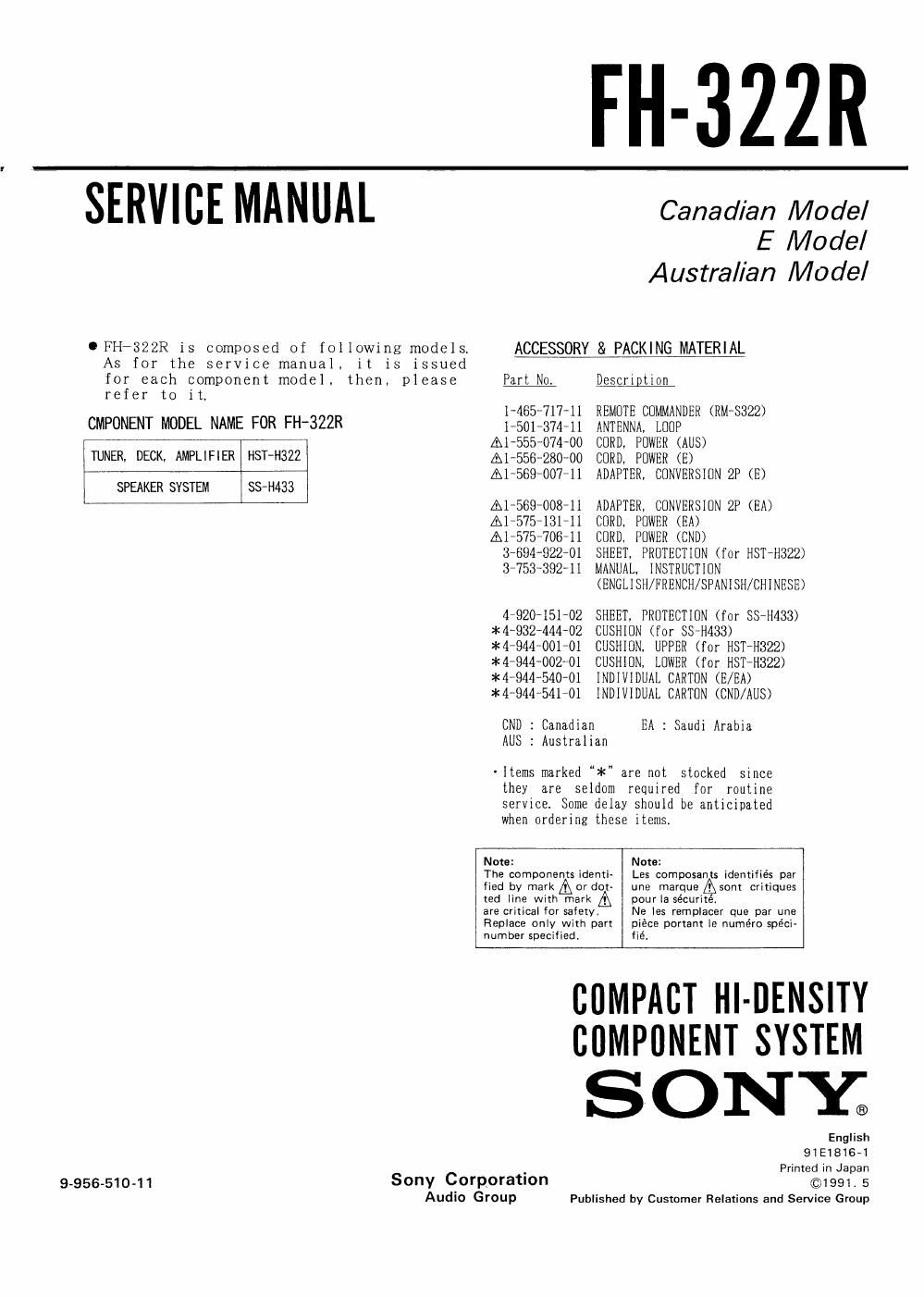 sony fh 322 r service manual