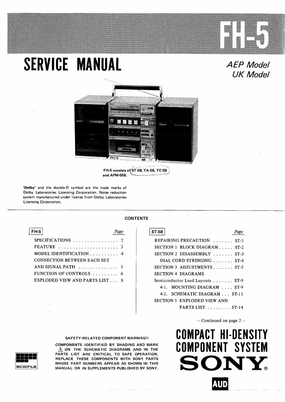 sony fh 5 service manual