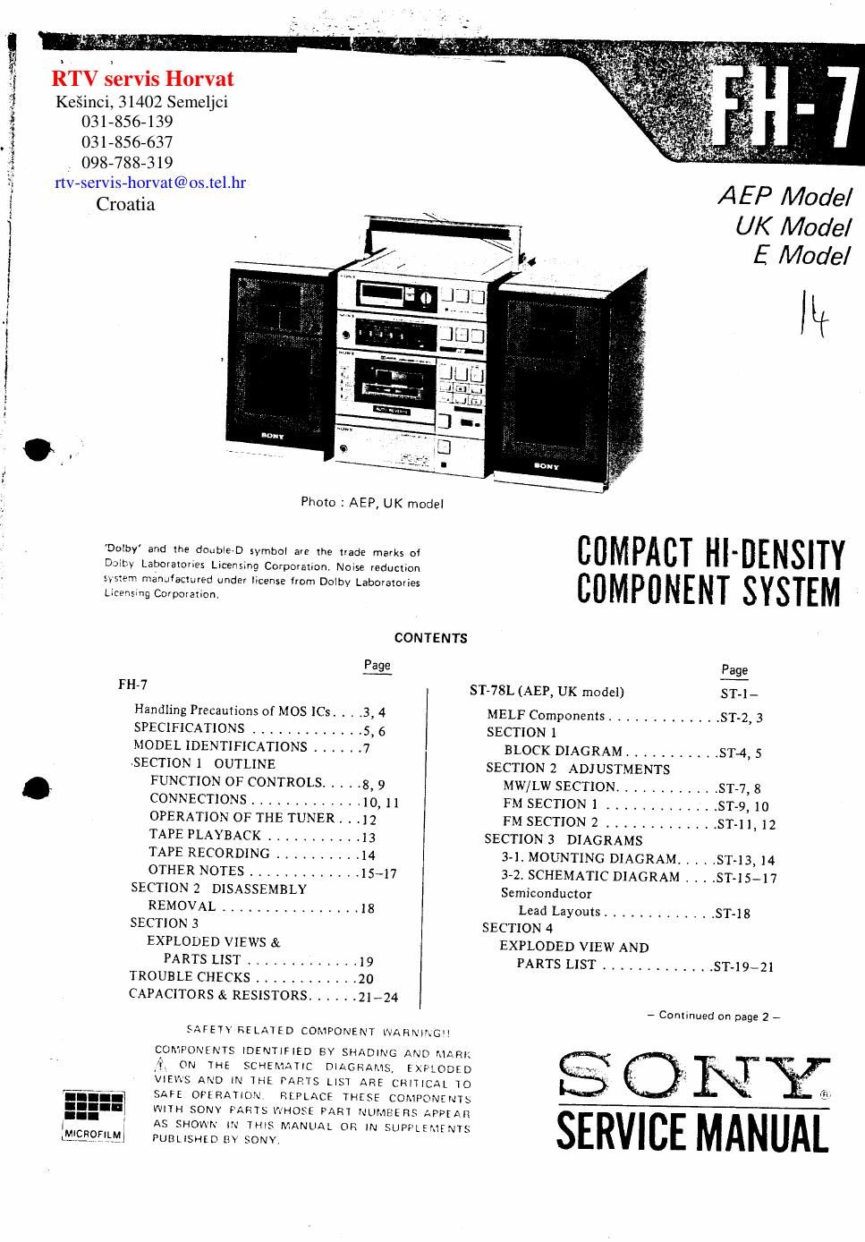 sony fh 7 service manual