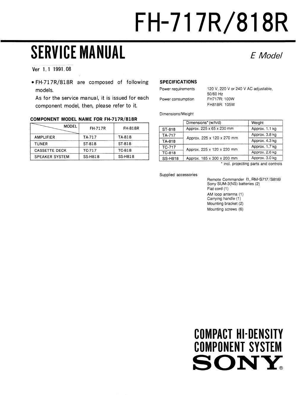 sony fh 717 818 r service manual