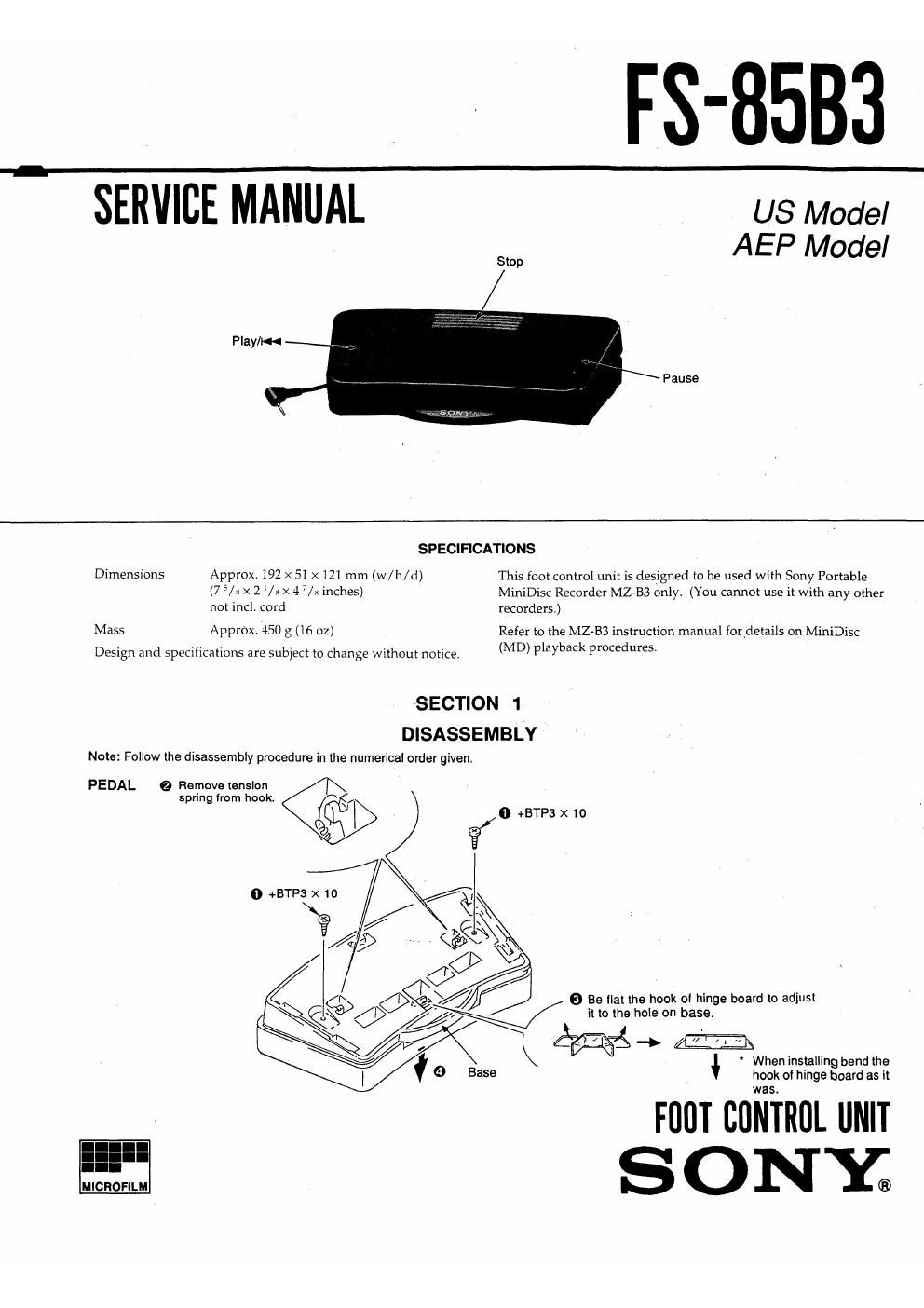 sony fs 85 b 3 service manual