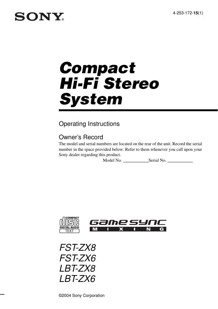 sony fstzx 8 owners manual