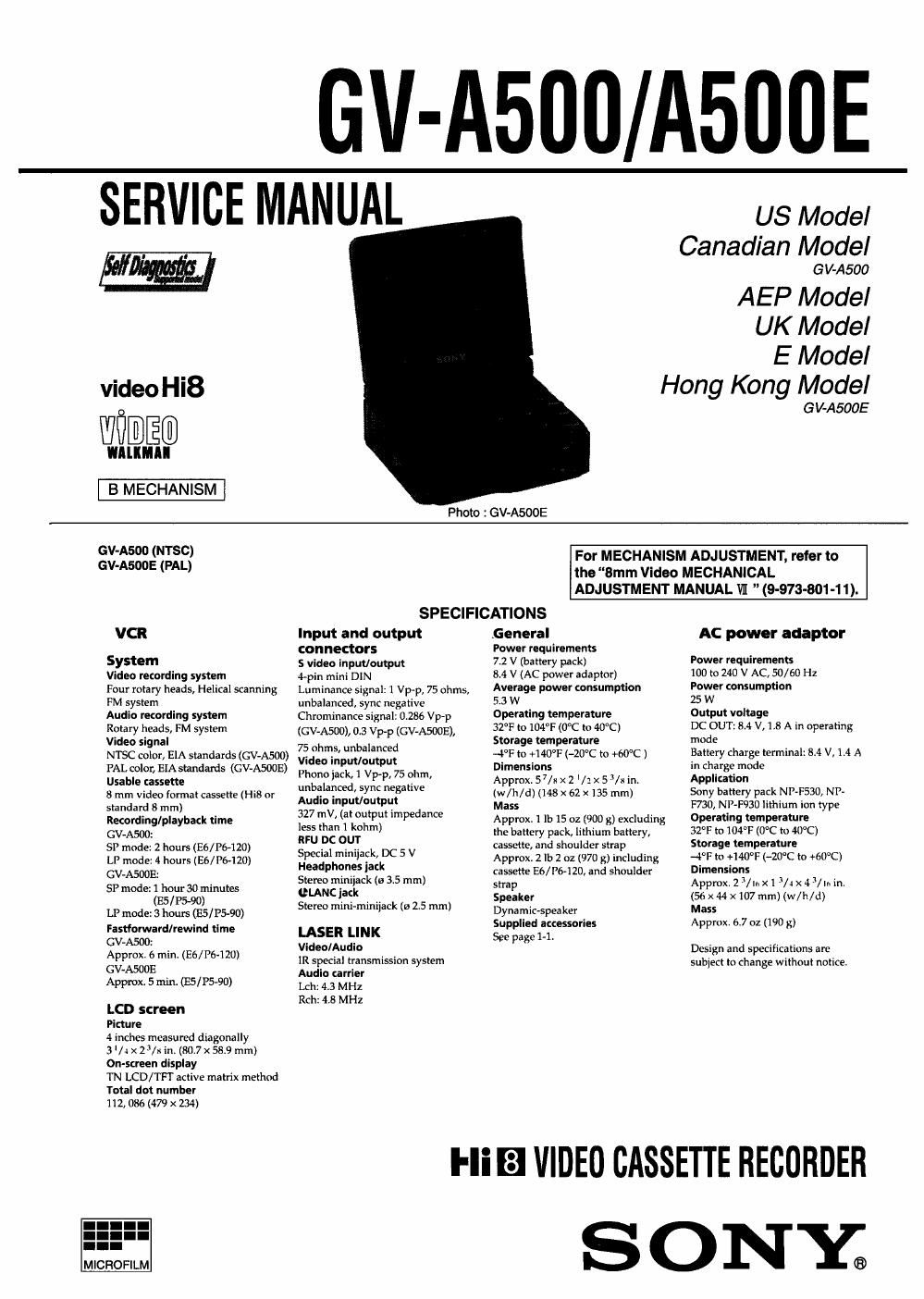 sony gv a 500 service manual