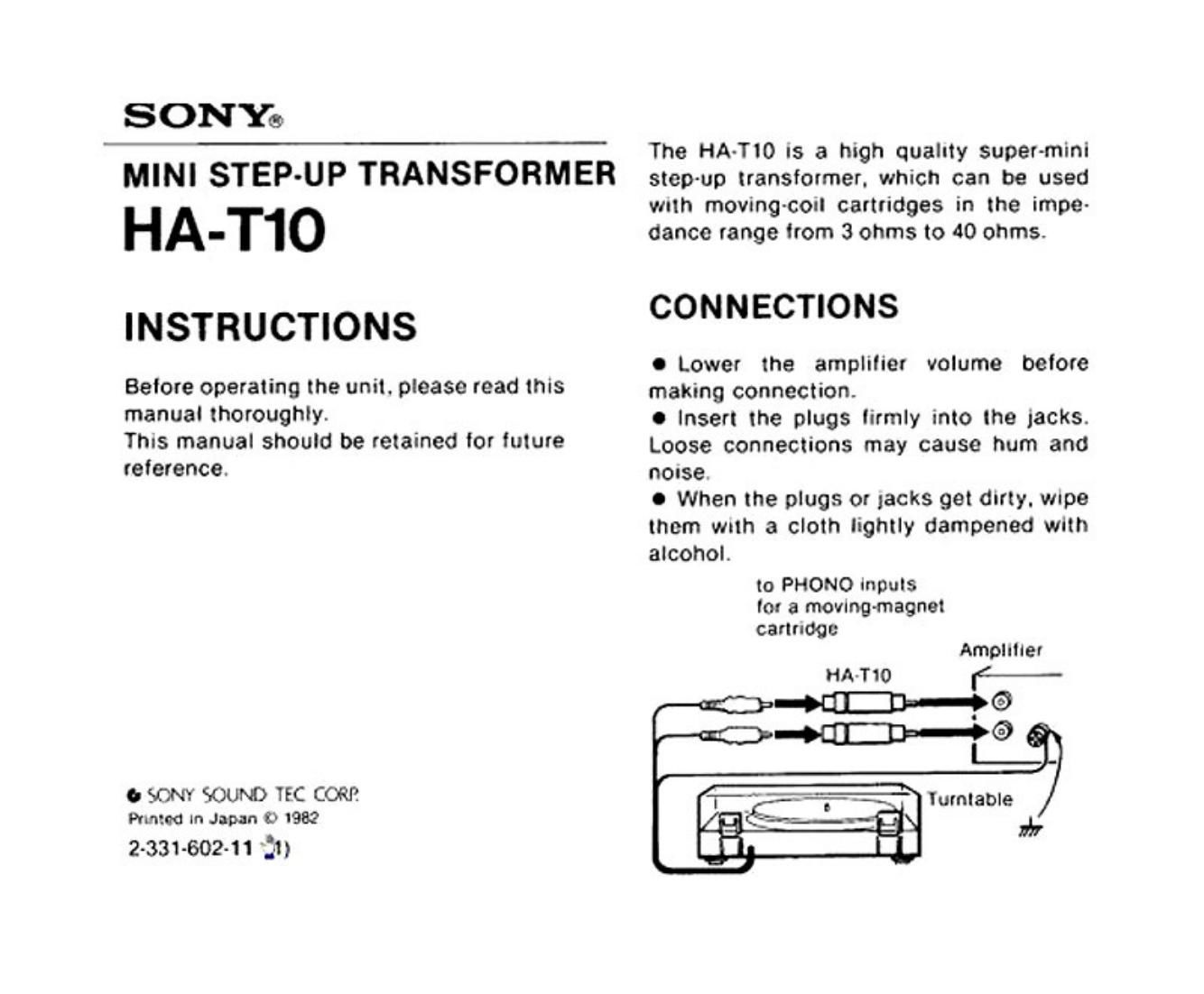 sony ha t 10 owners manual