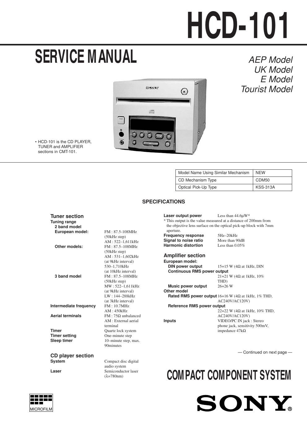 sony hcd 101 service manual